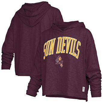 Women's Pressbox Maroon Arizona State Sun Devils Nelson Arch Over Logo Long Sleeve Hooded Slub T-Shirt