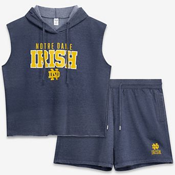Women's Fanatics Heather Navy Notre Dame Fighting Irish Plus Size Shorts & Sleeveless Hoodie Sleep Set