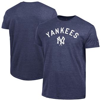 Men's Champion Navy New York Yankees Cooperstown Wordmark Lockup Tri-Blend T-Shirt