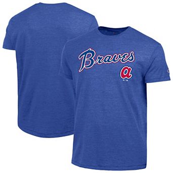 Men's Champion Royal Atlanta Braves Cooperstown Wordmark Lockup Tri-Blend T-Shirt