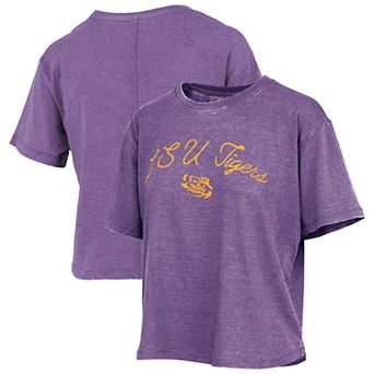 Women's Pressbox Purple LSU Tigers Vintage Waist Length Script Over Logo T-Shirt