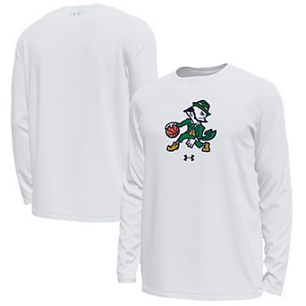 Men's Under Armour White Notre Dame Fighting Irish Basketball Leprechaun Tech Stretch Long Sleeve T-Shirt
