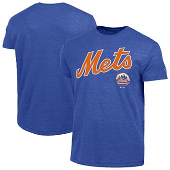 Men's Champion Royal New York Mets Cooperstown Wordmark Lockup Tri-Blend T-Shirt