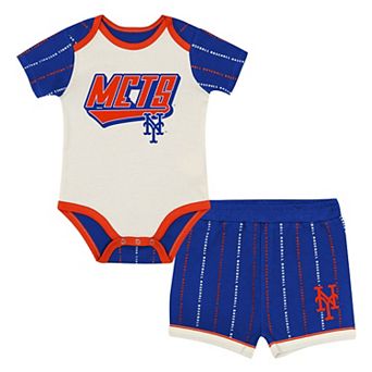 Infant Outerstuff White/Royal New York Mets Lead Run Diaper Cover Bodysuit & Shorts Set