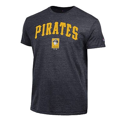 Men's Champion Black Pittsburgh Pirates Cooperstown Wordmark Lockup Tri-Blend T-Shirt