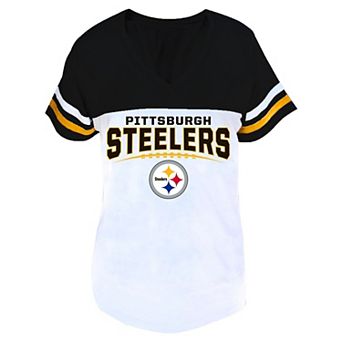 Women's Profile Black/White Pittsburgh Steelers Plus Size Split Body V-Neck T-shirt