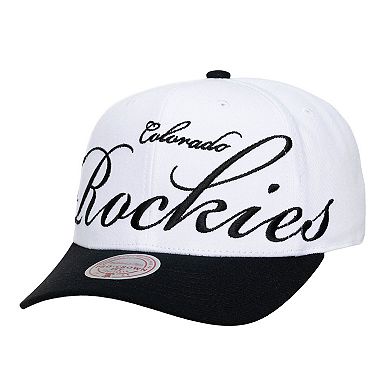 Unisex Mitchell & Ness White/Black Colorado Rockies XL Script Pro Crown Snapback Hat