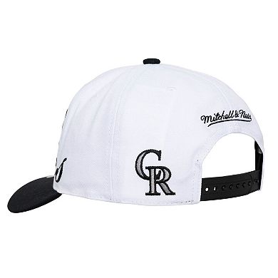 Unisex Mitchell & Ness White/Black Colorado Rockies XL Script Pro Crown Snapback Hat