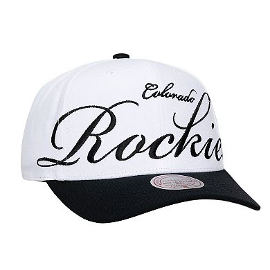 Unisex Mitchell & Ness White/Black Colorado Rockies XL Script Pro Crown Snapback Hat