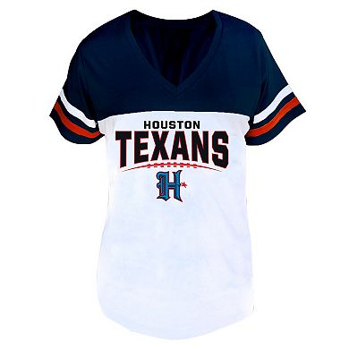 Women's Profile Navy/White Houston Texans Plus Size Split Body V-Neck T-shirt