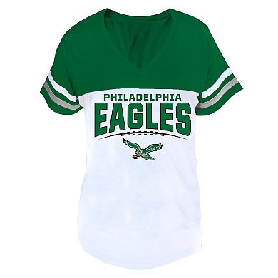 Women's Profile Kelly Green/White Philadelphia Eagles Plus Size Split Body V-Neck T-shirt
