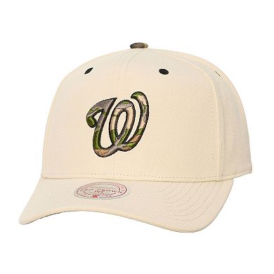 Unisex Mitchell & Ness Cream Washington Nationals Camo Logo Pro Crown Snapback Hat