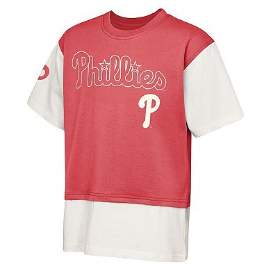 Youth Outerstuff Red/Cream Philadelphia Phillies Ultimate Pastels Premium Double Run T-Shirt