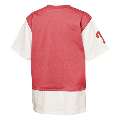 Youth Outerstuff Red/Cream Philadelphia Phillies Ultimate Pastels Premium Double Run T-Shirt
