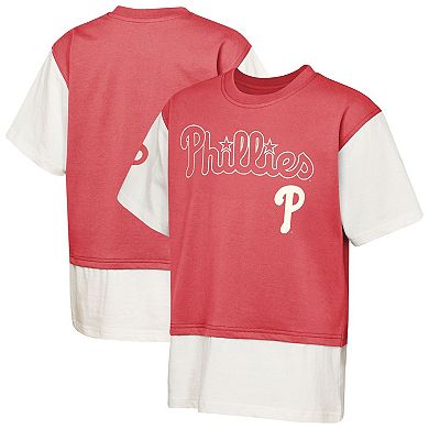 Youth Outerstuff Red/Cream Philadelphia Phillies Ultimate Pastels Premium Double Run T-Shirt