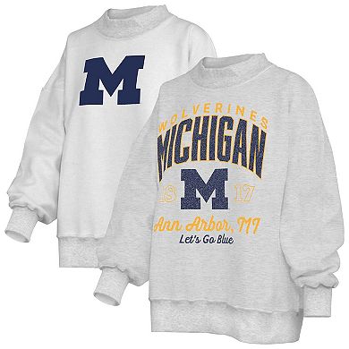 Women's Pressbox Gray Michigan Wolverines Reversible Sweatshirt