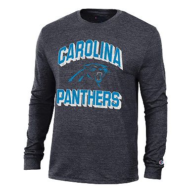 Men's Champion Heather Black Carolina Panthers Ultimate Tri-Blend Long Sleeve T-Shirt