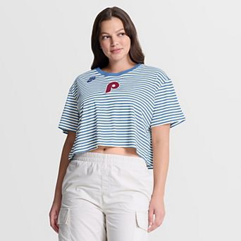 Women's Nike Light Blue/Cream Philadelphia Phillies Cooperstown Collection Striped Cropped T-Shirt