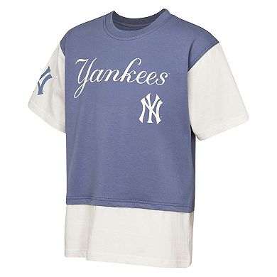 Youth Outerstuff Navy/Cream New York Yankees Ultimate Pastels Premium Double Run T-Shirt