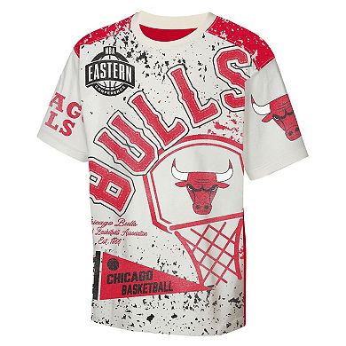 Youth Outerstuff Cream Chicago Bulls Top Player All-Over-Print T-Shirt