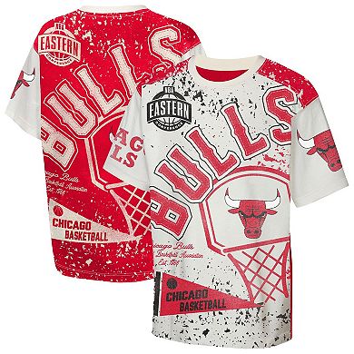 Youth Outerstuff Cream Chicago Bulls Top Player All-Over-Print T-Shirt