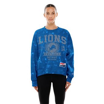 Women's New Era Blue Detroit Lions Throwback Oversized Boxy Sweatshirt