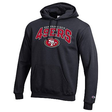 Men's Champion Black San Francisco 49ers Powerblend Arch over Logo Hoodie