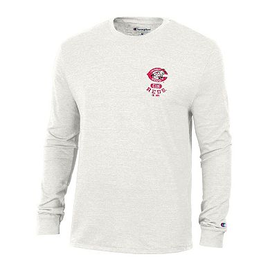 Men's Champion White Cincinnati Reds Cooperstown Winning Tradition Tri-Blend Long Sleeve T-Shirt