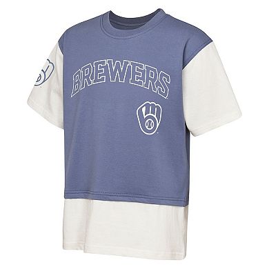Youth Outerstuff Navy/Cream Milwaukee Brewers Ultimate Pastels Premium Double Run T-Shirt