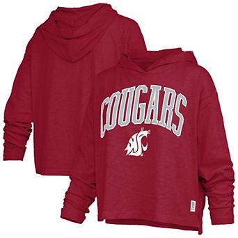 Women's Pressbox Crimson Washington State Cougars Nelson Arch Over Logo Long Sleeve Hooded T-Shirt