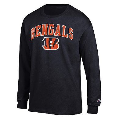 Men's Champion Black Cincinnati Bengals Arch Over Logo Long Sleeve T-Shirt