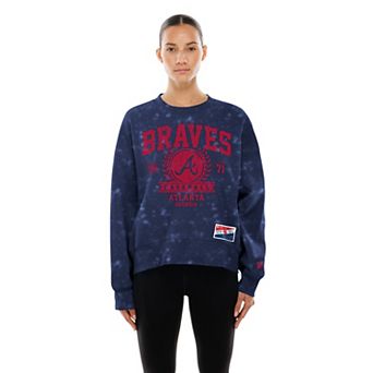 Women's New Era Navy Atlanta Braves Throwback Oversized Boxy Sweatshirt