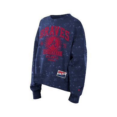 Women's New Era Navy Atlanta Braves Throwback Oversized Boxy Sweatshirt