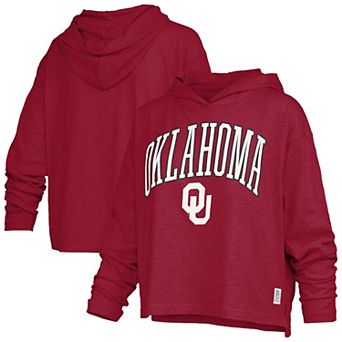 Women's Pressbox Crimson Oklahoma Sooners Nelson Arch Over Logo Long Sleeve Hooded Slub T-Shirt