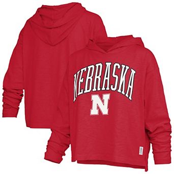 Women's Pressbox Scarlet Nebraska Huskers Nelson Arch Over Logo Long Sleeve Hooded Slub T-Shirt