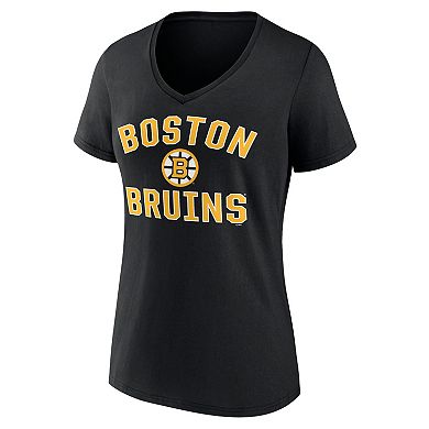 Women's Logo Athletic Black Boston Bruins Arch Victory V-Neck T-Shirt