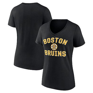 Women's Logo Athletic Black Boston Bruins Arch Victory V-Neck T-Shirt