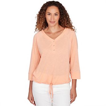 Hearts of Palm Women's All Sun And Games Solid Poly Slub 3/4 Sleeve Henley Blouson