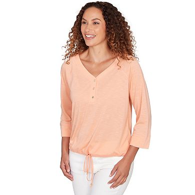 Hearts of Palm Women's All Sun And Games Solid Poly Slub 3/4 Sleeve Henley Blouson