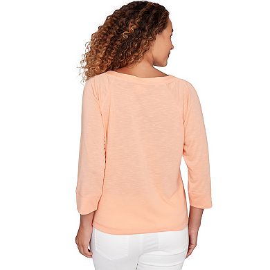 Hearts of Palm Women's All Sun And Games Solid Poly Slub 3/4 Sleeve Henley Blouson