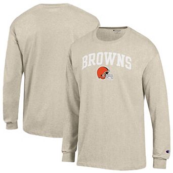Men's Champion Oatmeal Cleveland Browns White Ink Jersey Long Sleeve T-Shirt