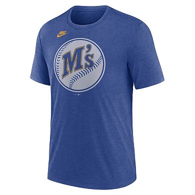 Men's Nike Heather Royal Seattle Mariners Cooperstown Logo Tri-Blend T-Shirt