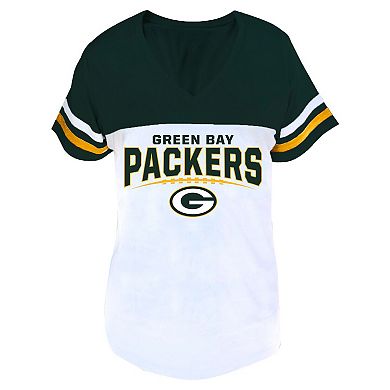 Women's Profile Green/White Green Bay Packers Plus Size Split Body V-Neck T-shirt