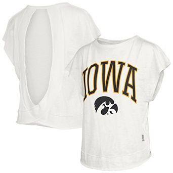 Women's Pressbox Cream Iowa Hawkeyes Nelson Movement Open Back Slub T-Shirt