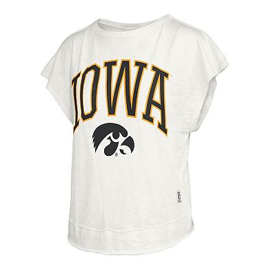 Women's Pressbox Cream Iowa Hawkeyes Nelson Movement Open Back Slub T-Shirt