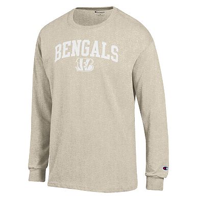 Men's Champion Heather Oatmeal Cincinnati Bengals White Ink Jersey Long Sleeve T-Shirt