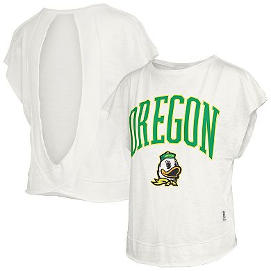 Women's Pressbox White Oregon Ducks Nelson Movement Open Back Slub T-Shirt
