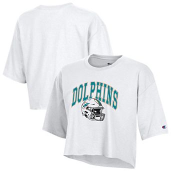 Women's Champion White Miami Dolphins Boyfriend Cropped T-Shirt