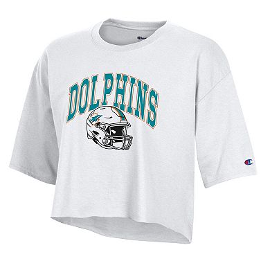 Women's Champion White Miami Dolphins Boyfriend Cropped T-Shirt