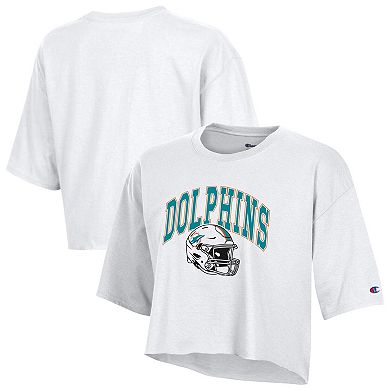 Women's Champion White Miami Dolphins Boyfriend Cropped T-Shirt
